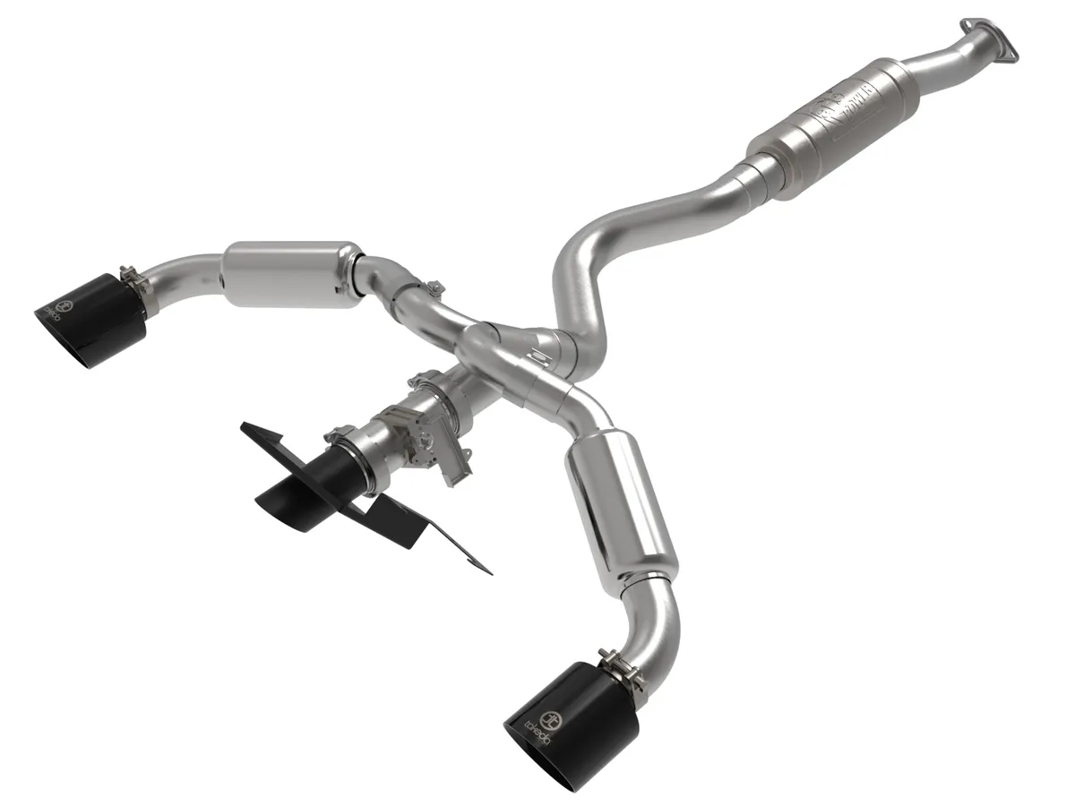 (image for) AFE Power Gemini XV 3 IN to 2-1/2 IN 304 Stainless Steel Cat-Back Exhaust System w/ Cut-Out Black