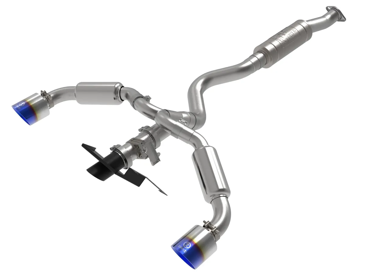 (image for) AFE Power Gemini XV 3 IN to 2-1/2 IN 304 Stainless Steel Cat-Back Exhaust System w/ Cut-Out Blue Flame